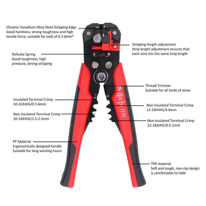 8in Automatic Crimper Plier Wire Cutter Stripping Tool Manual Multifunction