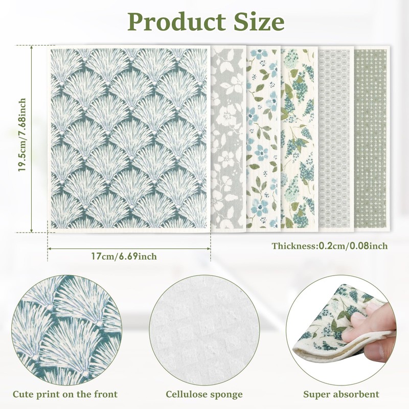 Swedish Dishcloths for Kitchen, 7.7 x 6.7inch Kitchen Wash Rag,