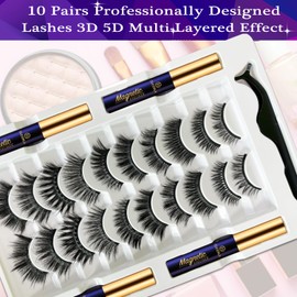 Magnetic Eyelashes with Eyeliner Kit - DUOERLA Magnetic Lashes with Eyeliner - Reusable 3D 5D Natural Look False Eyelashes Magnetic Eye Lashes for Women Easy to Use,10 Pairs.