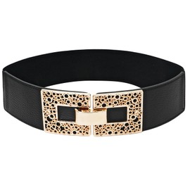 Putcuku Women's Wide Waist Belt Vintage Elastic Waist Waistband Stretchy Belts for Dresses (Black C-XL)