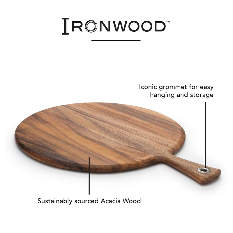 Ironwood Gourmet Acacia Wood Provencale Paddleboard, XL Round Serving Board
