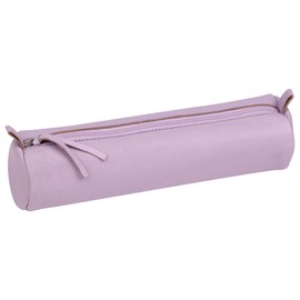 Clairefontaine - Ref 410149C - Coloured Leather Round Pencil Case - 22cm x 5.5cm, Made From Genuine Lambskin Leather, Metal Zip With Leather Puller - Lilac