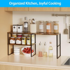 Golener Countertop Organizer Corner Shelf, 2 Tier Adjustable Stackable Corner Shelves for Kitchen, Bathroom, Spice Rack, Coffee Area, Over Sink, Dresser Table, Corner Counter Shelf Stand, Rustic Brown