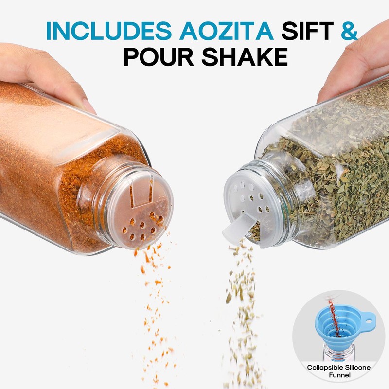 AOZITA 14 Pcs Glass Spice Jars with Spice Labels -