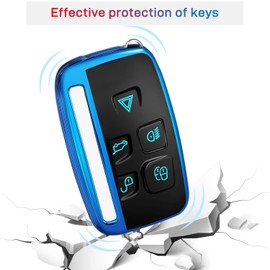 QBUC Car Key Cover for 5 Button Soft TPU with Keychain Anti-dust Protection Car Remote Key Fob Case Cover (Blue)