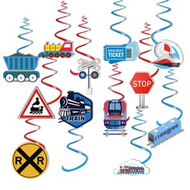 24 Pcs Train Birthday Decorations Transportation Party Supplies Steam Train Hanging Swirls Train Birthday Party Supplies for Baby Shower Kids Teens Retro Train Theme Party Decor