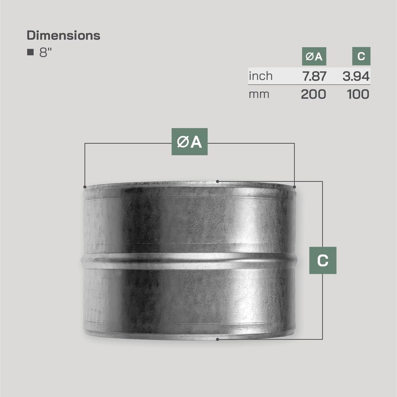 Vent Systems 8'' Inch Galvanized Steel Duct Connector - Round