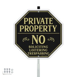 Faittoo Private Property No Soliciting Sign for House with 42" Stake, 10"x10" Rust Free Heavy Aluminum, Reflective, Fade Resistant, 2 pre-drilled holes, Includes Matching Screws & Wrench