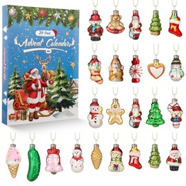 ElectricWise 24 Pcs Glass Christmas Ornaments & Advent Countdown Calendar