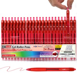 THINK2MASTER [24 Pens - Red Ink Think2 0.7mm Precision Tip Gel Pens. (24 Red) Fine Point Small Rollerball Pens with Smooth Quick Drying Ink.