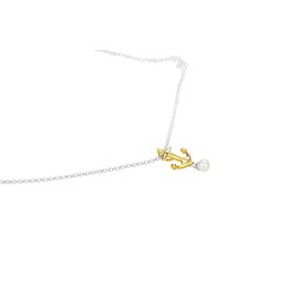 DUR Women's Anchor Set | Stud Earrings and Chain with Pendant | 925 Sterling Silver | Gold-Plated and Polished | K2526 | O5160, Sterling Silver, Pearl