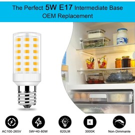 ZHENMING KEI D28X KEL 2816X 2815 Freezer Light Refrigerator Bulb 5304522314 100-265v E17 5.5w 40w Halogen Equivalent Appliance Warm White 3000K 1 Count