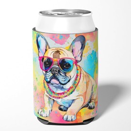 Caroline's Treasures French Bulldog Hippie Dawg Can or Bottle Hugger Cooler Washable Drink Sleeve Collapsible Beverage Insulated Holder, Can Hugger, Multicolor