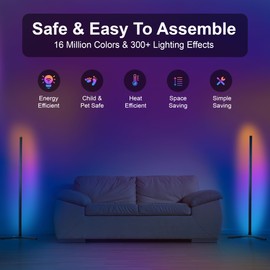 Oizuon 2 Pack Corner Floor Lamp – RGB Lamp Modern Mood Lighting with 88 LEDs, Bluetooth App Control, and Sturdy Base for Effortless Setup