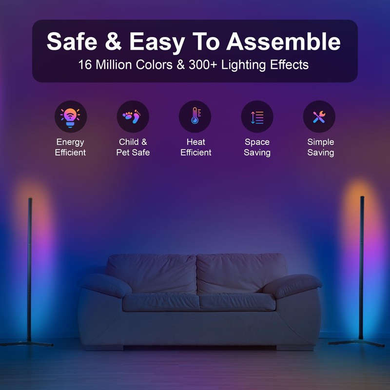 Oizuon 2 Pack Corner Floor Lamp – RGB Lamp Modern