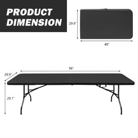 ICSPOID Portable Plastic Folding Table 4ft/6ft/8ft Heavy Duty White Black Picnic Dining Table Fold-in-Half for Camp Party Kitchen Indoor Outdoor