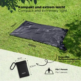 Siegvoll Picnic Blanket Small with Practical Carabiner, Ultralight, Ultra Thin Portable Beach Blanket, Outdoor Blanket for Picnic, Beach, Camping and Hiking (Black, 1-3 People), black, Minimalist