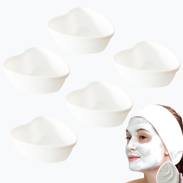 5 Sets Plastic Heart-Shaped Facial Mask Mixing Bowl with Spatula