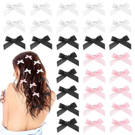 Pack of 30 Mini Bow Hair Clips, Cute Hair Bow, Hair Accessories, Satin Bows, Hair Clips, Cute Plain Hair Accessories, Small Hair Clips for Women, Girls, Women, Children (Pink+Black+White)
