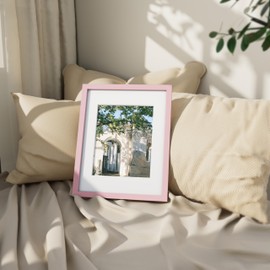 Vittanly 11x14 Picture Frame, Engineered Wood with Shatter Resistant Plexiglass, Display Pictures 8x10 with Mat or 11x14 without Mat, Photo Frame for Wall or Table Top Display, Pink, 1 Pack