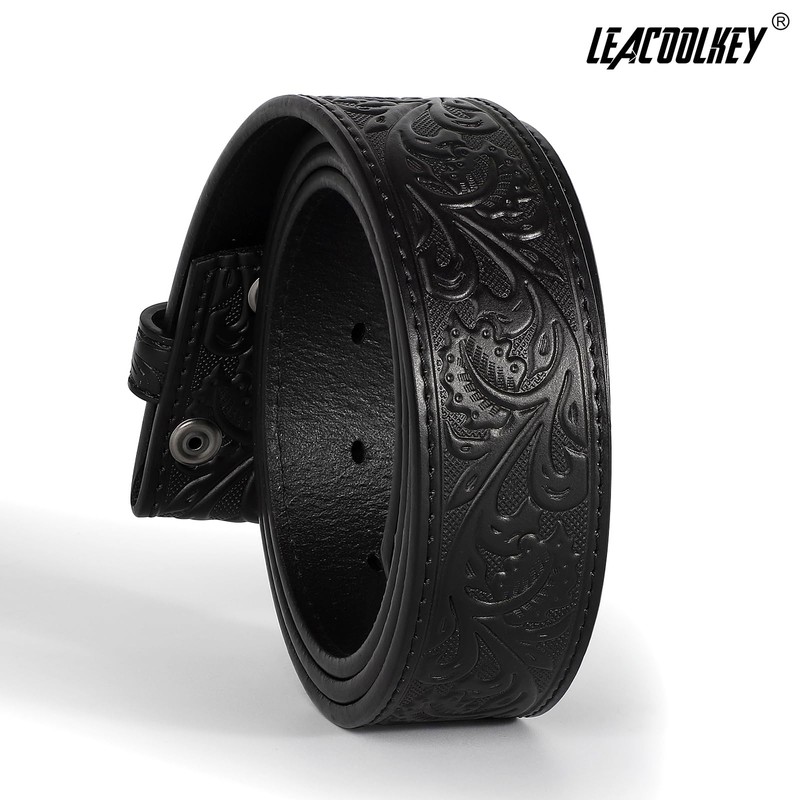 LEACOOLKEY Western Belt Strap for Men without Buckle 1.5" Wide