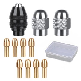 11 Piece Drill Chuck Adapter Set for Dremel with Box, Black Dremel 4486 Drill Chuck, Silver 4485 Collets for Dremel, Brass Quick Change Rotary Drill Nut Tool Set