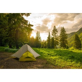 LFEEY 7x5ft Pine Forest Camping Backdrop for Photoshoot Sunrise Outdoor Travel Mountains Landscape Grassland Camp Tents Photography Backdrop Holiday Vacation Background Kids Birthday Photo Shoot Props