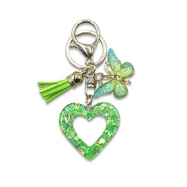 Winmany Heart Resin Keychain Butterfly Tassel Hollow Keyring Cute Pendant Key Ring Backpack Bag Purse Valentine's Day Key Chains Accessories for Women Girls (Green)
