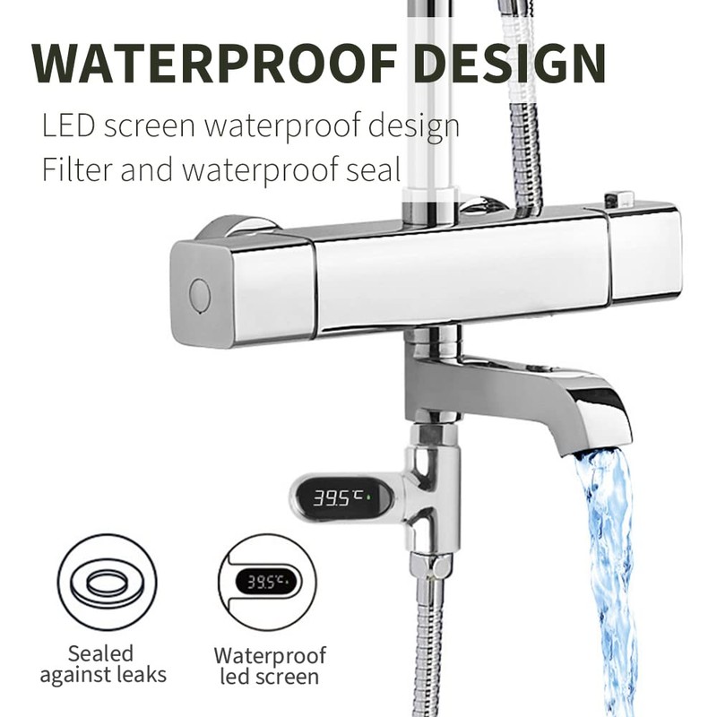 Shower Thermometer,Led Digital Display 360°Rotating Screen Baby Bath Water Power