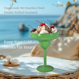 AGH 2 Pack Stainless Steel Margarita Tumbler with Lid, 10oz Insulated Martini Tumbler, Double Wall Cocktail Tumbler Wine Glasses for Party, Vacation, Picnic, Pool, Beach & Patio (Green)