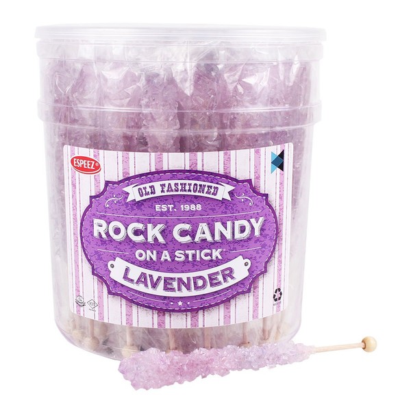 Extra Large Rock Candy Sticks: 36 Tutti-Frutti Lollipop - Lavender Crystal Rock Candy Sticks - Individually Wrapped - Party Favors for Candy Buffet, Birthdays, Weddings, Receptions and Baby Shower