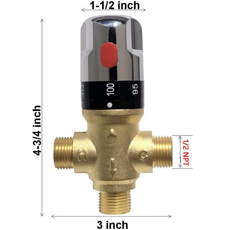 Thermostatic Mixing Valve，Shower Mixing Valve with 1/2 NPT Male Connections,Water