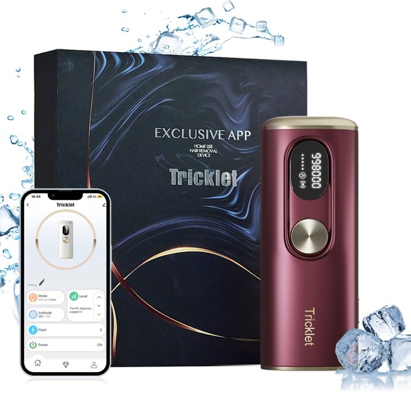 Tricklet T3 Home Use Hair Removal Device for Women And Men, Permanent IPL Hair Removal with Bluetooth Smart App Ice-Cooling Technology, 998,000 Flashes Hair Remover Device for Facial Arms Legs Red