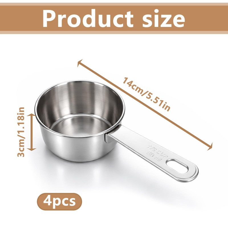 4 Pcs 1/3 Cup Measuring Cup, 1/3Cup Scoop Stainless Steel