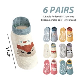 MEMOFYND 6 Pairs Cartoon Floor Socks Cotton Thermal Accessories Soft Non-Slip Socks Cute Short Socks Toddler Socks Unisex (Suitable for 1-3 Years), Beige, blue, yellow, green, grey, pink