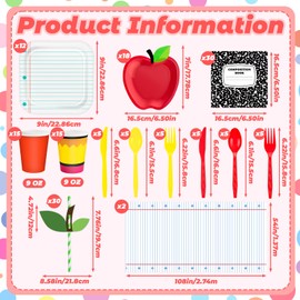 182 Pcs Back to School Decoration Apple Paper Plates Notebook Disposable Tablecloth and Napkins Pencil Paper Cups Tableware Sets for 30 Guests Kindergarten First Day of School Party Supplies