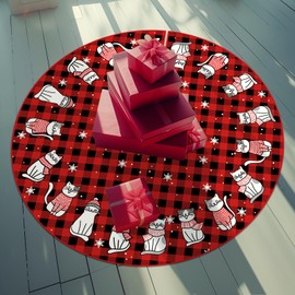 Tian Zhun Christmas Tree Skirt Red Buffalo Plaid Tree Skirt Cat Xmas Party Winter Holiday Tree Mat 30 Inch for Indoor Outdoor Decorations