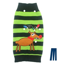 Mikayoo pet Sweater for Small Dog/cat,Ugly Sweater,Color Horizontal Stripes,Christmas Holiday Xmas, Elk Series, Reindeer Series,with Lights and Snowball(XS)