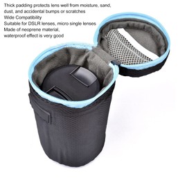 flexman Pack of 4 Lens Bag with Zip, Lens Bag with Hook, Thick Protective Neoprene Bag Set, Small, Medium, Large, Extra Large, for DSLR Camera Lenses