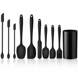 SQLMTAU - Conjunto de espátulas de silicona de 10 piezas con soporte(black)