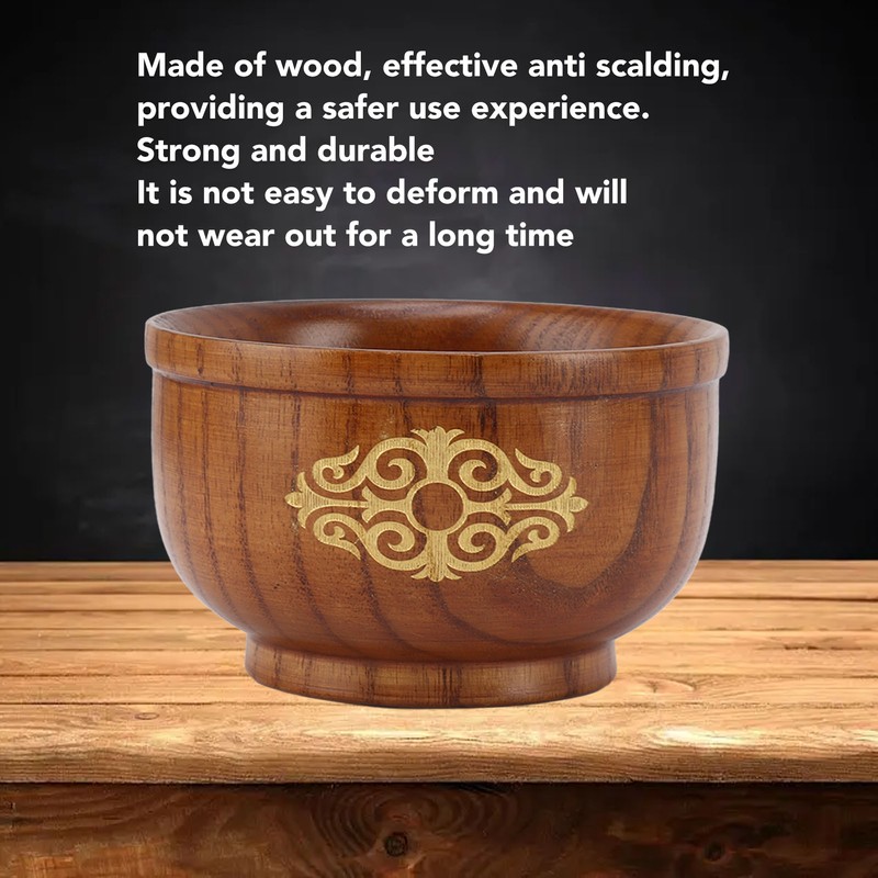 Wooden Rice Bowl Jujube Wood Anti Scald Exquisite Elegant Round