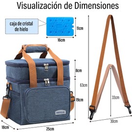 KIROGILY Loncheras para Mujer y Hombre, Lonchera Termica de Gran Capacidad de Doble Capa, Bolsa de Almuerzo con Cristales de Hielo, Lunch Bag Reutilizable