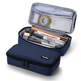 ProCase Pencil Bag Pen Case, Large Capacity Students Stationery Pouch Pencil Holder Desk Organizer with Double Zipper, Portable Pencil Pouch for School Office Supplies -Navy