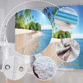 NiCoLa Shower Curtain Fabric Washable Bathroom Shower Polyester Fabric, 3D Shower Curtain with 12pcs Hooks for Bathroom