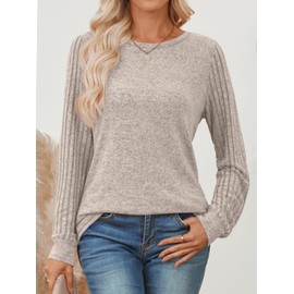 AUTOMET Long Sleeve Shirts for Women Fall Lightweight Sweaters Business Dressy Casual Tops Winter Trendy Khaki L