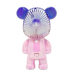 Wireless Express Rechargeable Bear Fan with 3 Speeds, 11 inches Tall, Jelly Pink, LED Light, USB Charging Port (Jelly Pink)