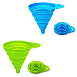 Paquete de 2 embudos plegables de silicona, embudo de cocina plegable flexible para botella de agua, transferencia de líquidos, embudos de boca estrecha y ancha, tolva (verde y azul)
