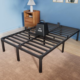 ROIL 18 Inch Full Size Bed Frame with Mattress Slide Stopper - Double Black Basic Anti Squeak Steel Slats Metal Platform, Heavy Duty Noise Free Easy Assembly Bedframes, No Box Spring Needed