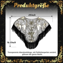 Women's Stole Scarf, 20s Accessories, Sequin Scarf and Wraps 1920s Vintage Evening Cape Stole for Retro Gatsby Party Costume, Black gold