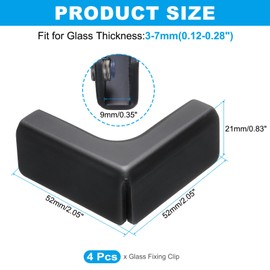 QUARKZMAN 4 Pieces Glass Mounting Clip for 3-7mm L Shaped Glass Combination Mounting Bracket, Aluminium Alloy Reinforced Clip Clamp for Glass Display Case, Aquarium (Black)